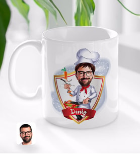 BK Gift Kişiye Özel İsimli Erkek Chef Karikatürlü Beyaz Kupa Bardak-1