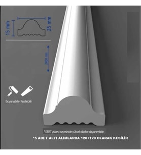 Boyanabilir Dekoratif PVC Duvar Çıtası 2.5 Cm 1 Boy 240 Cm Duvar Süsleri Koridor Salon Çıta Tasarım