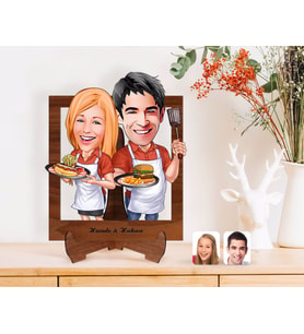 BK Gift Kişiye Özel Sevgililer Karikatürlü Ahşap Standlı 3D Biblo-57 (Beyaz)