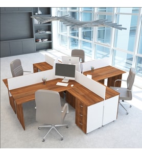 Vena Nil L Workstation Dörtlü Çalışma Masa 318cm x 296cm x 115h   Çalışma Masa Grubu İstasyonu (Beyaz - Ceviz)