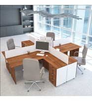 Vena Nil L Workstation Dörtlü Çalışma Masa 318cm x 296cm x 115h   Çalışma Masa Grubu İstasyonu (Beyaz - Ceviz)