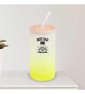 BK Gift İsimli Dad Tasarımlı Sarı Renk Pipetli Buzlu Cam Bardak 600ml - 7, Babaya Hediye, Doğum Günü Hediyesi