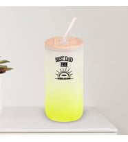 BK Gift İsimli Dad Tasarımlı Sarı Renk Pipetli Buzlu Cam Bardak 600ml - 7, Babaya Hediye, Doğum Günü Hediyesi
