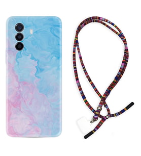 Huawei Nova Y70 Y90 Nova 9 SE  Kılıf Boyun Asklı Rasta Silikon Pink Blue Abstract 1385