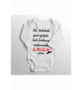 Unisex Bebek Ne Tehdidi Yan Gözle Bile Bakma Arkamda Amcam Var Baskılı Bebek Zıbını