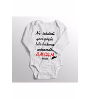 Unisex Bebek Ne Tehdidi Yan Gözle Bile Bakma Arkamda Amcam Var Baskılı Bebek Zıbını