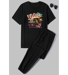 Unisex Brand New Journey Baskılı 2'li Eşofman Takımı (Siyah)