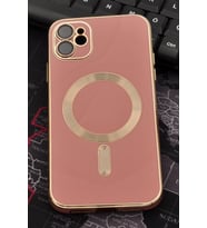 iPhone 12 Uyumlu MagSafe Özellikli Lens Korumalı Lazerli Renkli Kılıf Pudra Pembe
