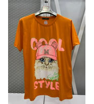 LOVE RAİN FASHİON KEDİ BASKILI T-SHİRT (Turuncu)