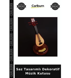 Saz Tasarımlı Dekoratif Müzik Kutusu Vitrin Süsü Melodili Obje Hatıra Objesi