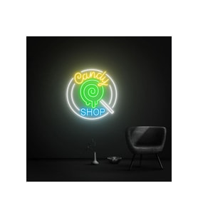 Candy SHOP Yazılı ve Şekilli Neon Tabela
