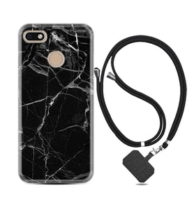 General Mobile GM8 Go GM9 GM20 Pro Plus Kılıf Boyun Askılı Silikon Fragile Black Mermer 1378