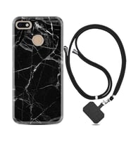 General Mobile GM8 Go GM9 GM20 Pro Plus Kılıf Boyun Askılı Silikon Fragile Black Mermer 1378