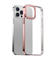 Baseus Glitter iPhone 13 Pro Max 6.7inç Kılıf Renkli Kenar Şeffaf Silikon (Pembe)
