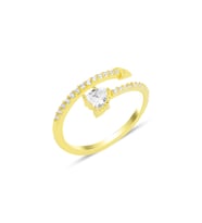 Gümüş altın yaldızlı zirkon taşlı üstten ayarlanabilir kalp yüzük SGTL12233GOLD (Rose)