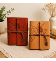 Yaprak Desenli Retro Deri Defter - Vintage Ajanda