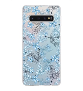 Samsung Galaxy S10 Kapak Floral Mavi Tasarımlı Şeffaf Silikon Kılıf