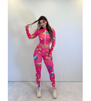 Pembe Desenli Taytlı Büstiyerli Üçlü Takım