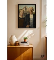 Grant Wood American Gothic, Siyah Çerçeveli Duvar Tablosu - Sanatsever Hediyesi