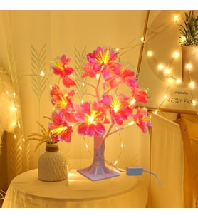 Led Işıklı Çiçek Masa Lambası, Pembe, 35x35
