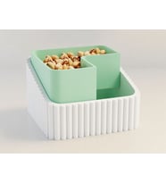 3D Baskı Fıstık Kasesi - Çift Hazneli Kabuk Ayırıcı Sunum Kasesi - Beyaz Mint