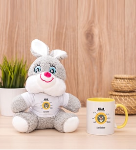 Kişiye Özel Aslan Burcuna Hediye Peluş Tavşan ve Sarı Kupa