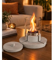 Camlı Beton Masaüstü Şömine - Gri