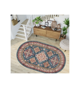 Eliana Home Baskılı, Yıkanabilir Kaymaz Taban Oval Halı LNA7229-HY992 100x150 cm (Mavi)