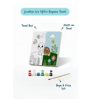 Sevimli Kaplumbağa Temalı Çocuk Boyama Tuvali – Şövalesiz Eğitici Boyama Seti 20x20 cm