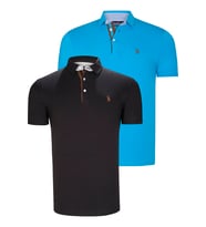 İKİLİ SET T8582 DEWBERRY ERKEK T-SHIRT-SİYAH-KOYU TURKUAZ (Karışık)