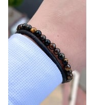 Doğal Taş 2 Adet Özel Kombin Kaplan Gözü Ve Karlı Obsidyen Taşı Doğal Unisex Bileklik BLKT.NS07 (Renksiz)
