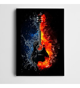 Gitar Ateş ve Su Kanvas Tablo