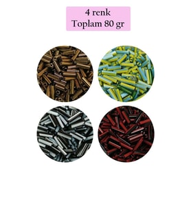 Uzun Boru Kesme Boncuk Çap 2mm Uzunluk 10 mm - 4 Renk - Toplam 80 Gram - BNC432
