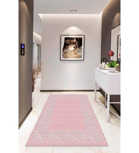 Pembe Çerçeveli Kaymaz Taban Makinede Yıkanabilir Halı MK54 - 100 x 160 cm