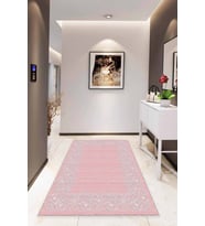 Pembe Çerçeveli Kaymaz Taban Makinede Yıkanabilir Halı MK54 - 100 x 160 cm