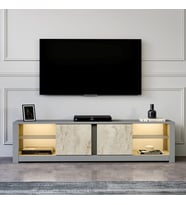 TV Sehpası Arzu Cam Raflı Gri Traverten LED'li 180 cm