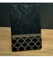 Gold İşlemeli Siyah Deri Defter (Krem)