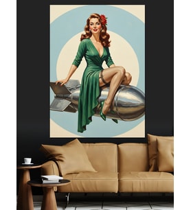 Turkuaz Elbiseli Retro Vintage Kadın Dekoratif Kanvas - Mdf Ahşap Tablo