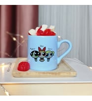 Power Puff Girls Tasarımlı Kişiye Özel Mavi Türk Kahvesi Fincanı