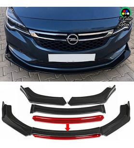 Opel Astra K Kırmızı Renkli Şeritli Dilli Ön Lip 4 Prç Parlak Siyah ABS