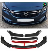 Opel Astra K Kırmızı Renkli Şeritli Dilli Ön Lip 4 Prç Parlak Siyah ABS