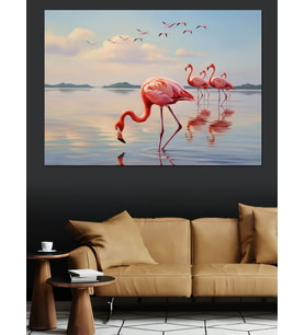 Göldeki Filamingolar Dekoratif Kanvas - Mdf Ahşap Tablo