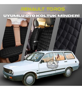 Renault Toros Siyah Renk Tay Tüyü Cepli & Terletmez Sırtlı Oto Koltuk Minder Seti - Koltuk Koruma Kılıfı (ÖN & ARKA TAM SET)