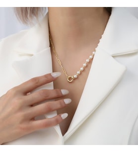 925 Ayar Gümüş Cream Tatlısu İncisi Kolye-6mm (Gold)