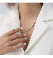 925 Ayar Gümüş Cream Tatlısu İncisi Kolye-6mm (Gold)