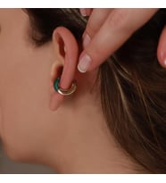 Yuvarlak Yeşil Zirkon Taşlı Rose Gold Kaplama Gümüş Kıkırdak Küpe