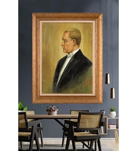 Altın Varaklı Çerçeveli Paspartulu Atatürk Tablo DC1454 (Gold)