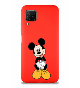 Huawei P40 Lite Soft Premier Kapak Mickey Mouse-A Tasarımlı Silikon Kılıf - Kırmızı (Şeffaf)
