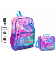 Coral High Pembe Flamingo Baskılı Okul Çantası ve Beslenme Çantası Seti - Kız Çocuk - USB Soketli