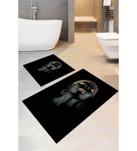 Siyah Zenci Kız Banyo Halısı Klozet 2'li Paspas Seti BS029